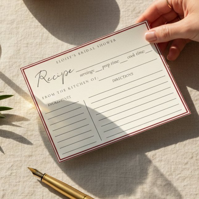 Minimalist Italian Red Bridal Shower Recipe Card (Minimalist Italian Red Bridal Shower Recipe Card)