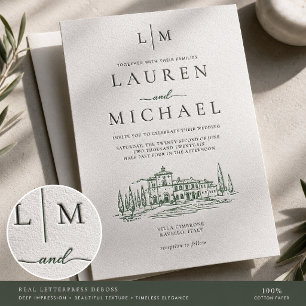 Minimalist Italian Villa Wedding Letterpress Invitation