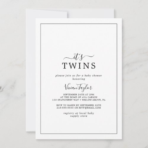 Minimalist Its Twins Baby Shower Invitation