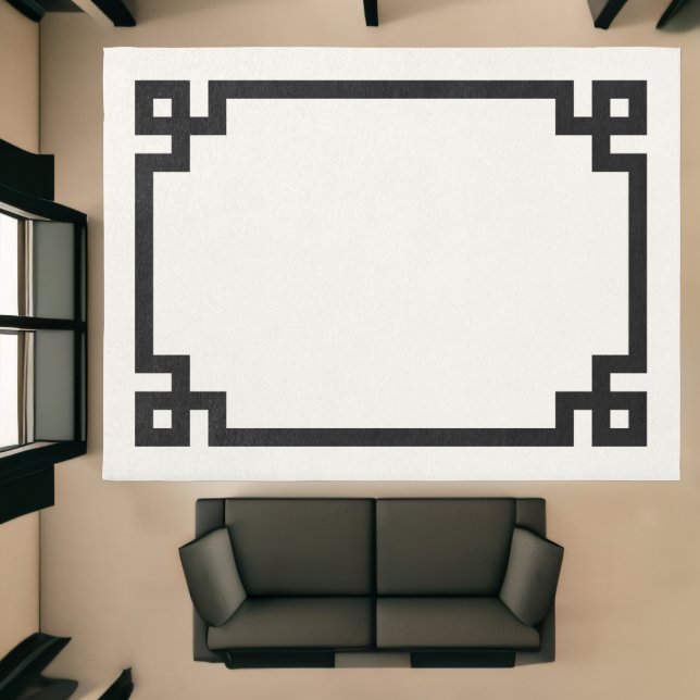 Minimalist Ivory and Black Greek Key Border Rug (Insitu (Indoor 1))