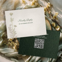 Minimalist Ivory And Emerald Green RSVP card