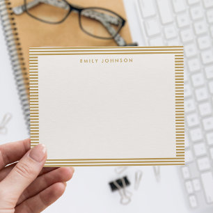Minimalist Ivory and Gold Stripes Monogram Note Card