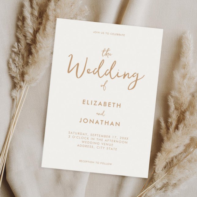 Minimalist Ivory and Tan Calligraphy Wedding Invitation (Creator Uploaded)
