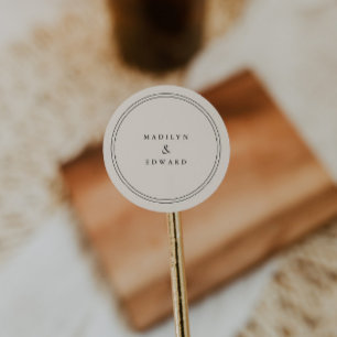 Minimalist Ivory Beige Wedding Bride & Groom Names Classic Round Sticker