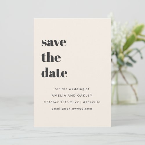 Minimalist Ivory Black Retro Simple Wedding Photo Save The Date
