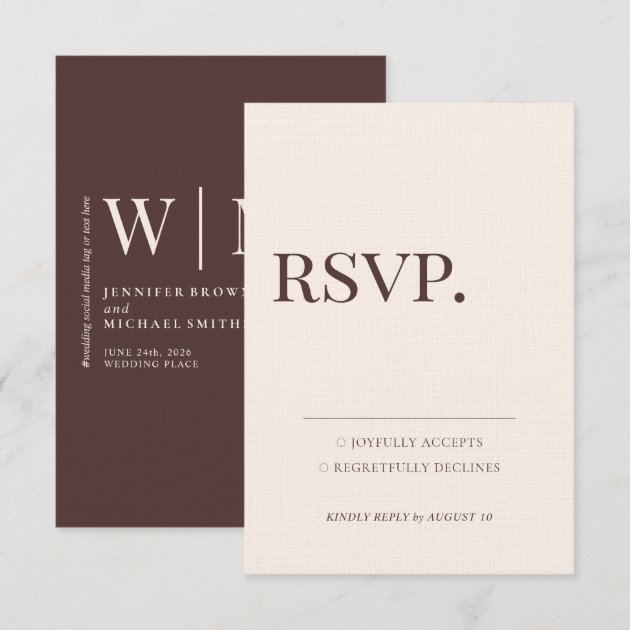 Minimalist Ivory Chocolate Brown Respond RSVP Card