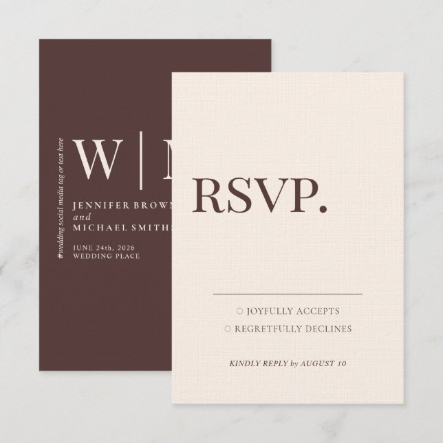 Minimalist Ivory Chocolate Brown Respond RSVP Card (Front/Back)