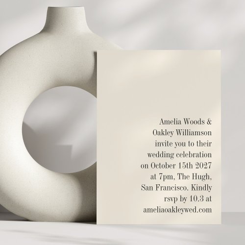 Minimalist Ivory Ecru Black Elegant Modern Wedding Invitation