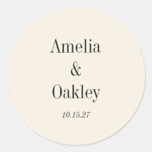 Minimalist Ivory Ecru Black Elegant Wedding Custom Classic Round Sticker