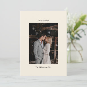 Minimalist Ivory Ecru Elegant Wedding Custom Photo Holiday Card