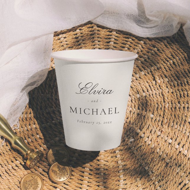 Minimalist Ivory Editorial Personalized Wedding Paper Cups (Creator Uploaded)