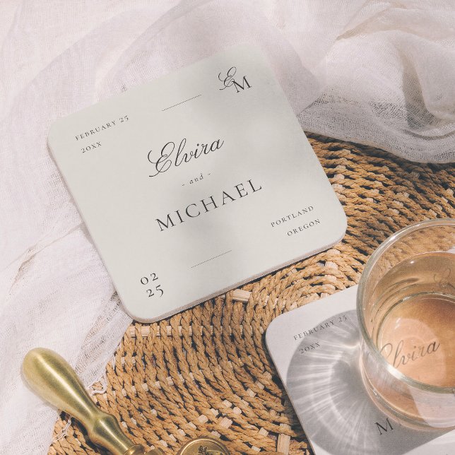 Minimalist Ivory Editorial Wedding Square Paper Coaster (Creator Uploaded)