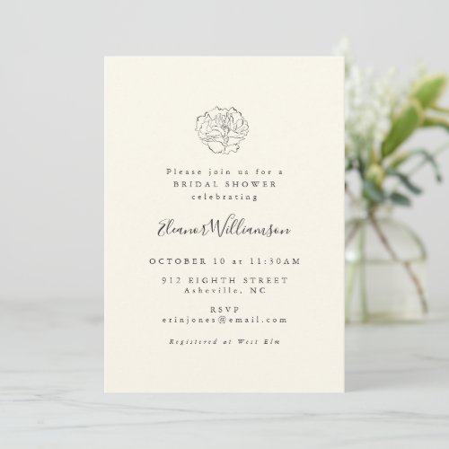 Minimalist Ivory Floral Drawing Boho Bridal Shower Invitation