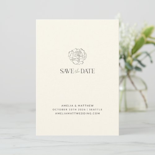 Minimalist Ivory Floral Drawing Boho Wedding  Save The Date