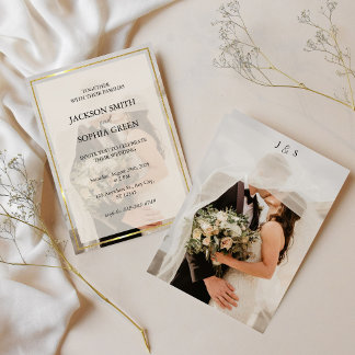Minimalist Ivory & Gold Border Wedding Invitation