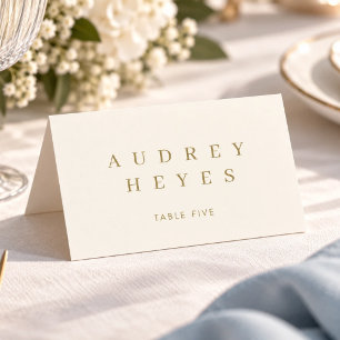 Minimalist Ivory Gold Guest Name Place Card