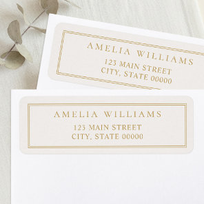 Minimalist Ivory Gold Two Border Return Address Label