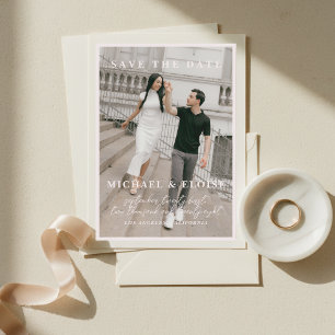 Minimalist Ivory Photo Save the Date Wedding Invitation
