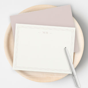 Minimalist Ivory & Rose Two Border Monogram Note Card