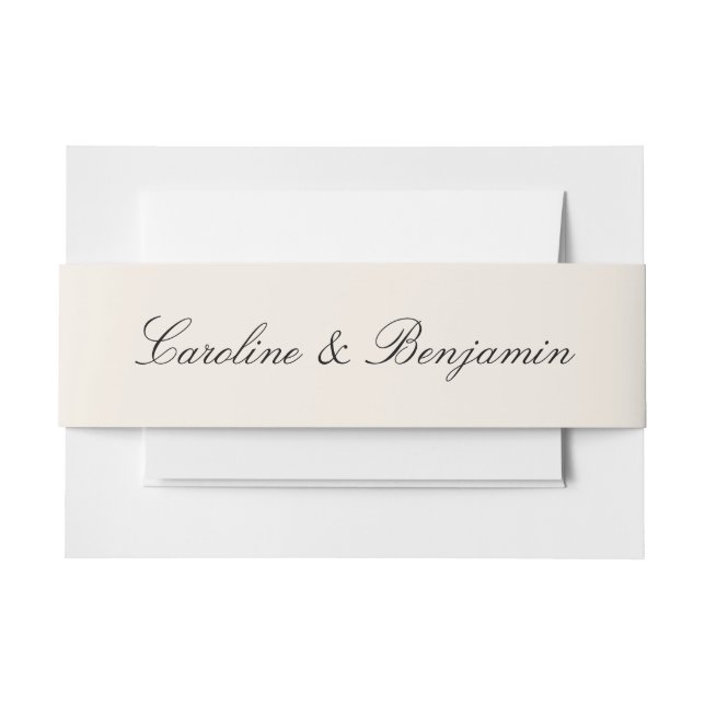 Minimalist Ivory Script Elegant Wedding Names  Invitation Belly Band (Front Example)