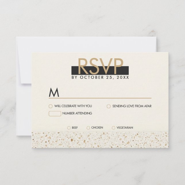 Minimalist Ivory Terrazzo Wedding RSVP Card (Front)