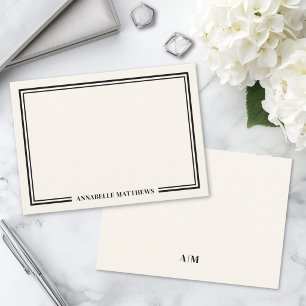 Minimalist Ivory Two Border Monogram Note Card