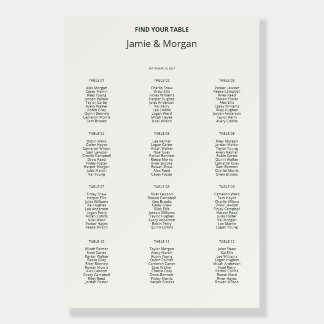 Minimalist Ivory Wedding Seating Chart 12 Tables Foam Board