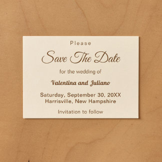 Minimalist Ivory with Brown Text Wedding Save The Date