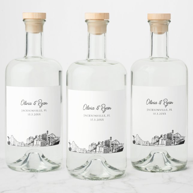 Minimalist Jacksonville Wedding Custom Liquor Bottle Label (Bottles)