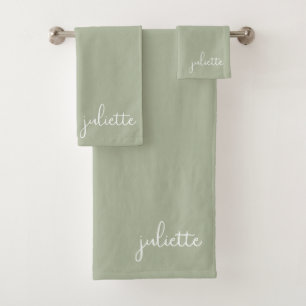 Minimalist Jade Sage Personalized Bath Towel Set