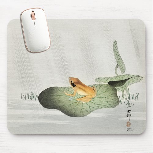Minimalist Japanese Art Sage Green Frog Painting Mouse Pad