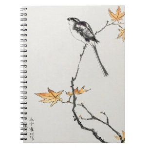 Minimalist Japanese Bird on Autumn Branch Art Notebook