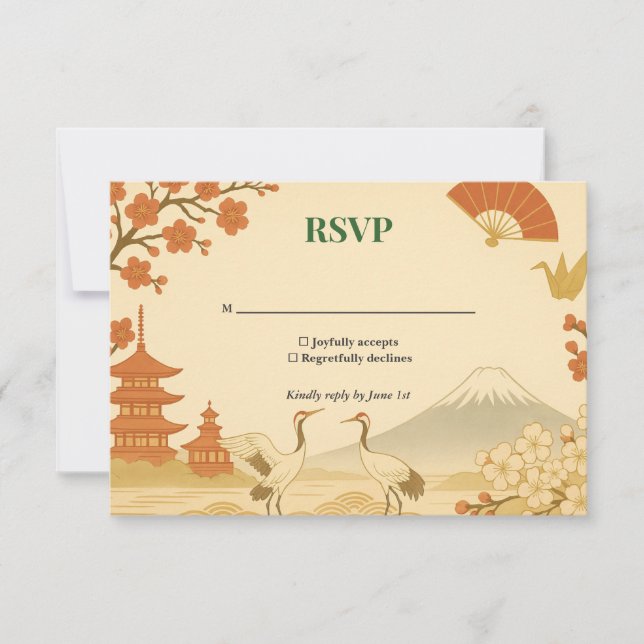 Minimalist Japanese Cherry Blossom Wedding RSVP  (Front)
