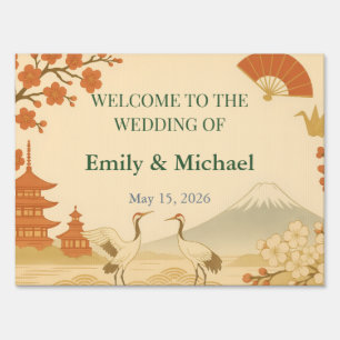 Minimalist Japanese Cherry Blossom Wedding Welcome Sign
