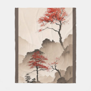 Minimalist Japanese Coastline Fleece Blanket