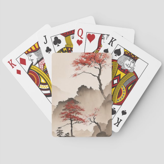 Minimalist Japanese Coastline Poker Cards (Back)