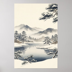 Minimalist Japanese Style Winter Landscape Art Poster