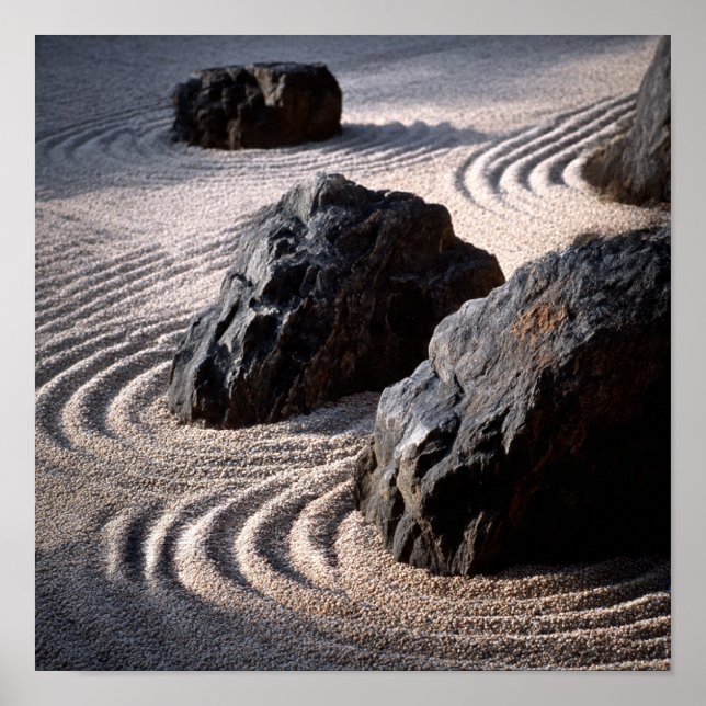 Minimalist Japanese Zen Garden - Raked Gravel & Ro Poster (Front)