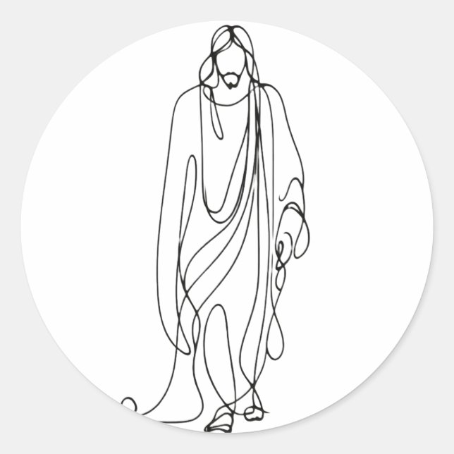 Minimalist Jesus Drawing | One Line Art Classic Round Sticker (Front)
