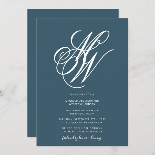 Minimalist Jewel Tone Monogram QR Code Wedding Invitation