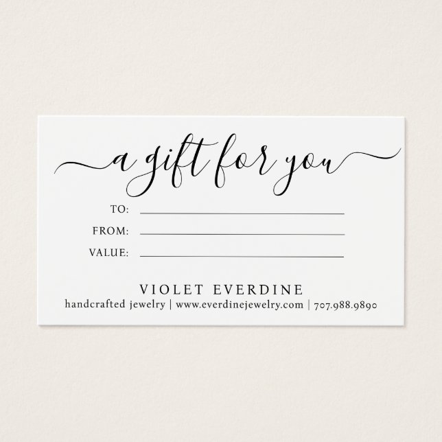 Minimalist Jewelry Designer Gift Certificate (Front)
