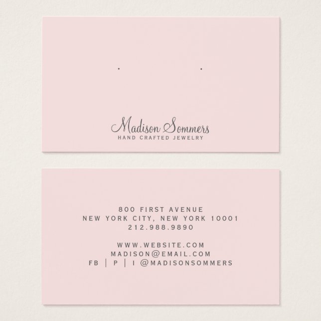 Minimalist Jewelry Display Cards Blush Pink  (Front & Back)