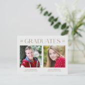 Minimalist Joint Graduation Gold Two Photos Grad Postcard (Standing Front)