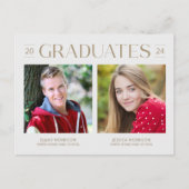 Minimalist Joint Graduation Gold Two Photos Grad Postcard (Front)