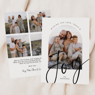 Minimalist Joy Modern Script Arch Photo Christmas Holiday Card