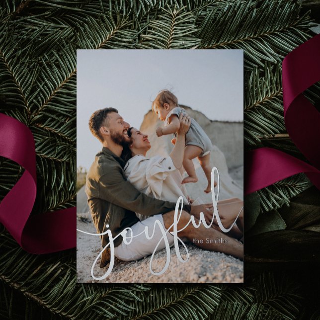 Minimalist Joyful 1 Photo Real Foil Holiday Card (Creator Uploaded)