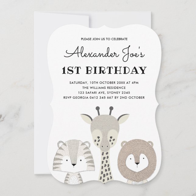 Minimalist Jungle Animals Birthday Invitation (Front)
