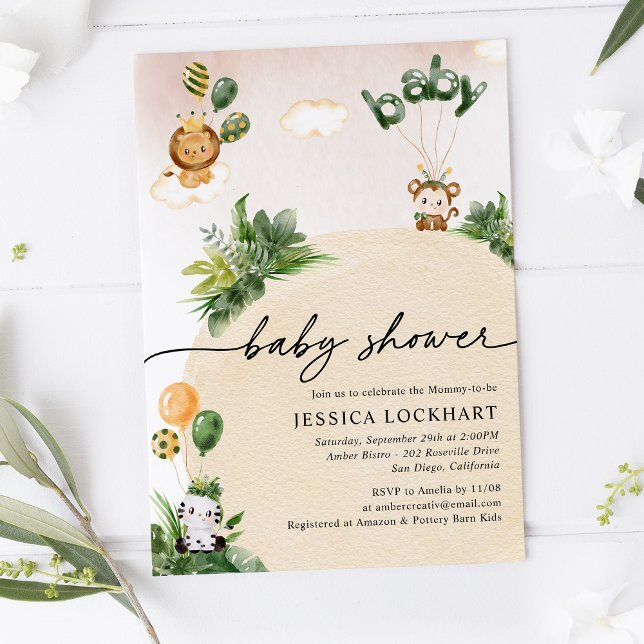 Minimalist Jungle Safari Girl Baby Shower Invitation (Creator Uploaded)