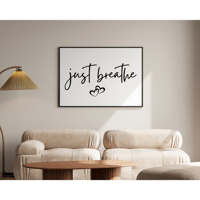 Minimalist "Just Breathe" Hearts Simple Typography Poster (Creator Uploaded)