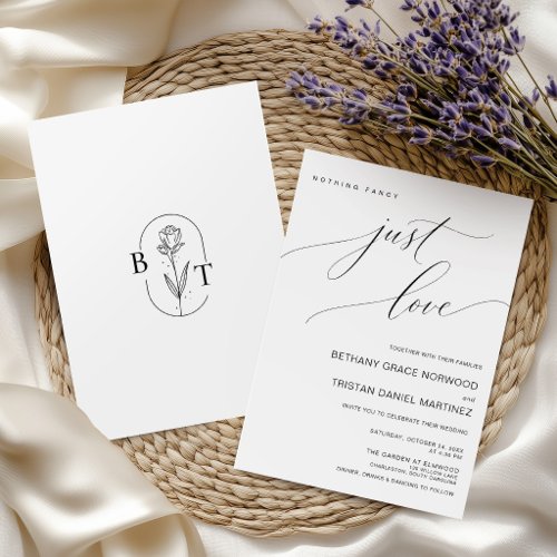 Minimalist Just Love Wedding Floral Monogram Style Invitation